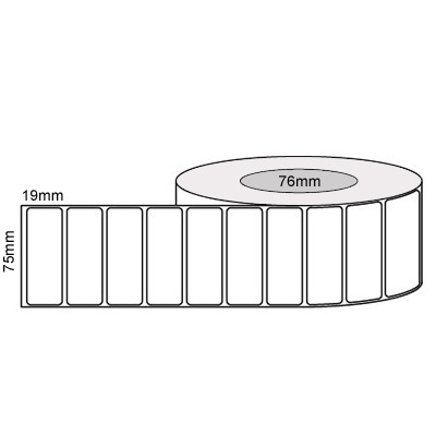75 by 19 mm white label, 4,500 per roll, printed with a ribbon.