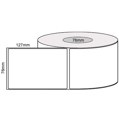 76 by 127 mm white label, 1,000 per roll, printed with a ribbon.