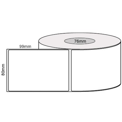 80 by 99 mm white label, 1,250 per roll, printed with a ribbon.
