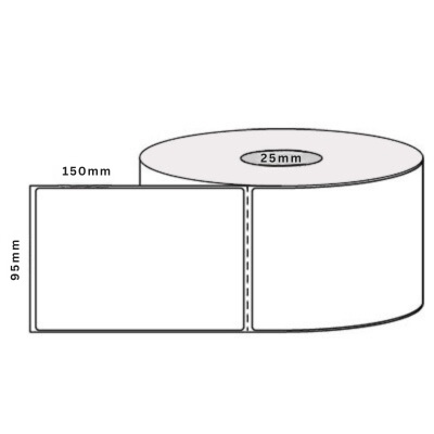 95 by 150 mm white label, 400 per roll, no ribbon needed.