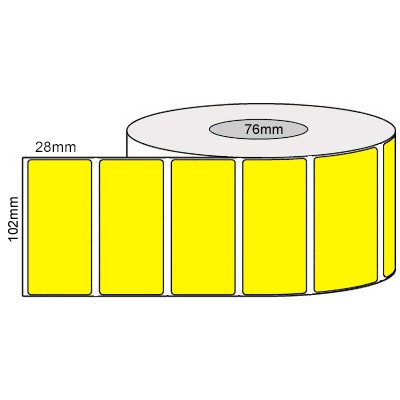 102 by 28 mm yellow label, 4,000 per roll, printed with a ribbon.