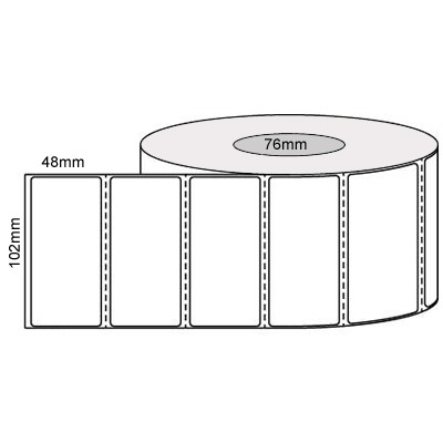 102 by 48 mm white label, 2,000 per roll, printed with a ribbon.