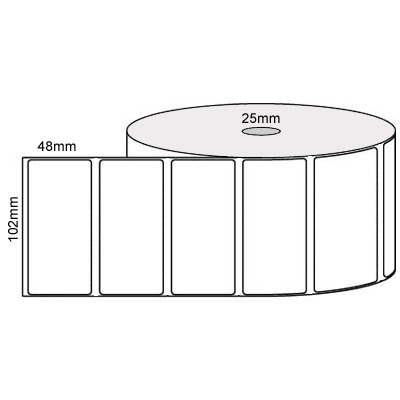 102 by 48 mm white label, 1,250 per roll, no ribbon needed.