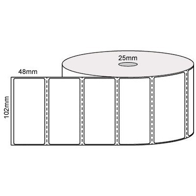 102 by 48 mm white label, 1,000 per roll, printed with a ribbon.