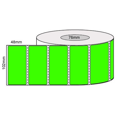 102 by 48 mm green label, 2,000 per roll, printed with a ribbon.