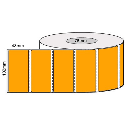 102 by 48 mm orange label, 2,000 per roll, printed with a ribbon.