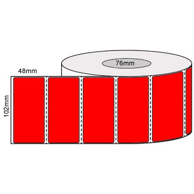 102 by 48 mm red label, 2,000 per roll, printed with a ribbon.