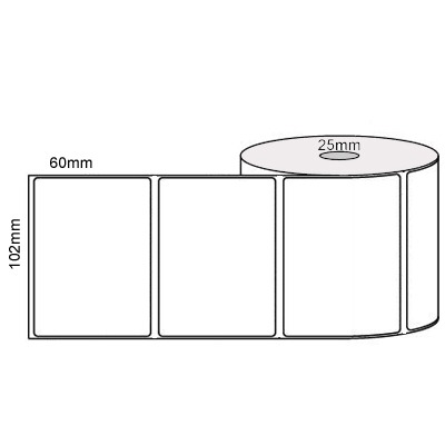 102 by 60 mm white label, 500 per roll, no ribbon needed.