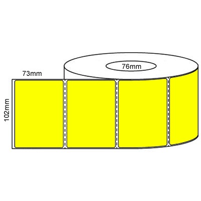 102 by 73 mm yellow label, 2,000 per roll, printed with a ribbon.
