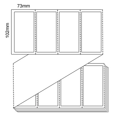 102 by 73 mm white label, 6,000 per box, printed with a ribbon.