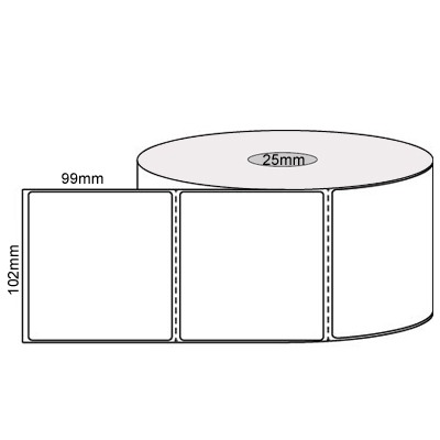 102 by 99 mm white label, 500 per roll, no ribbon needed.