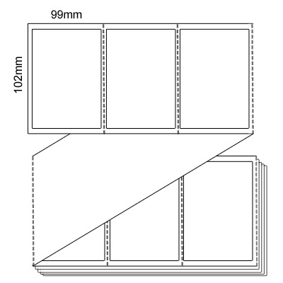 102 by 99 mm white label, 4,000 per box, printed with a ribbon.