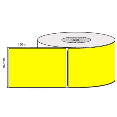 102 by 150 mm yellow label, 400 per roll, no ribbon needed.