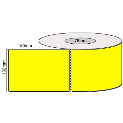 102 by 150 mm fluro yellow label, 1,000 per roll, printed with a ribbon.