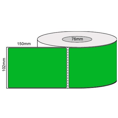 102 by 150 mm fluro green label, 1,000 per roll, printed with a ribbon.