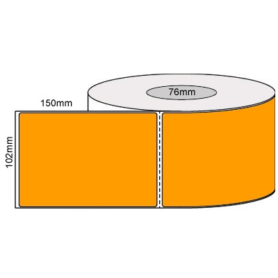 102 by 150 mm fluro orange label, 1,000 per roll, printed with a ribbon.