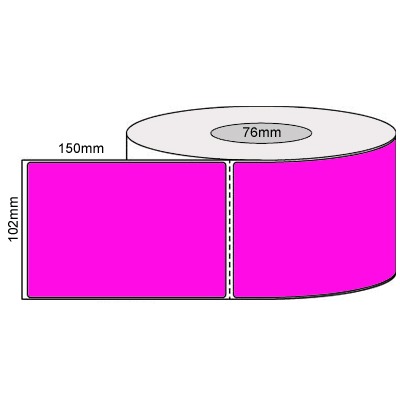 102 by 150 mm fluro pink label, 1,000 per roll, printed with a ribbon.