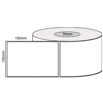 102 by 150 mm white label, 1,000 per roll, printed with a ribbon.