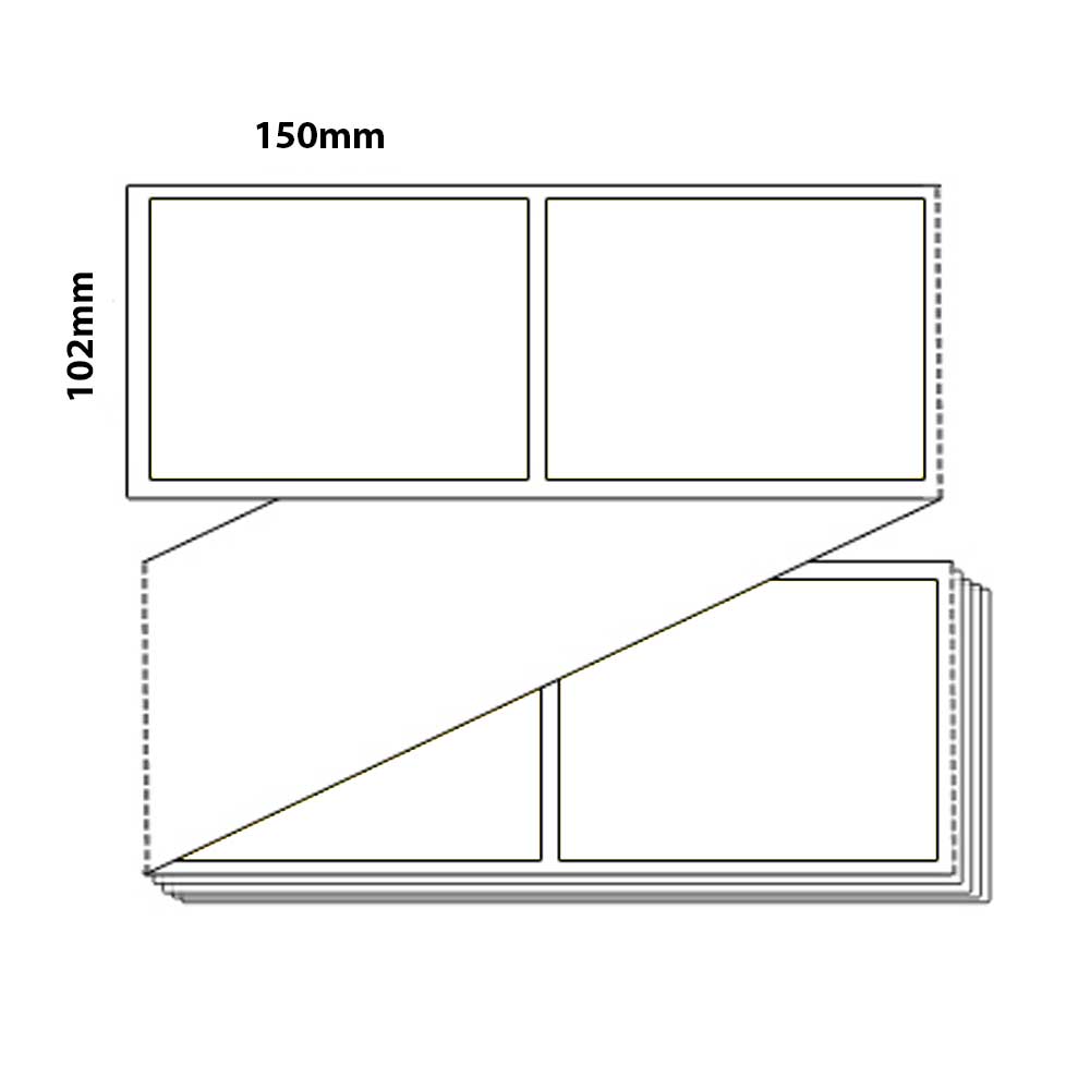 102 by 150 mm white label, 3,000 per box, printed with a ribbon.