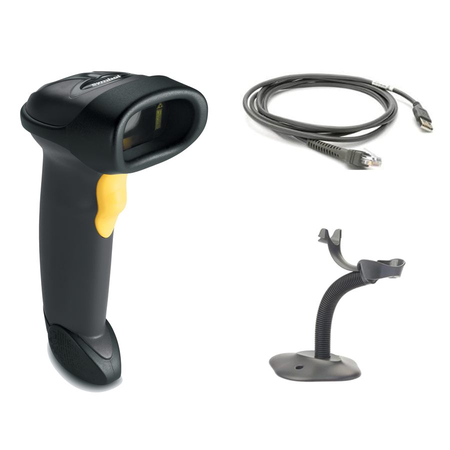 Zebra LS2208 corded laser barcode scanner, black.